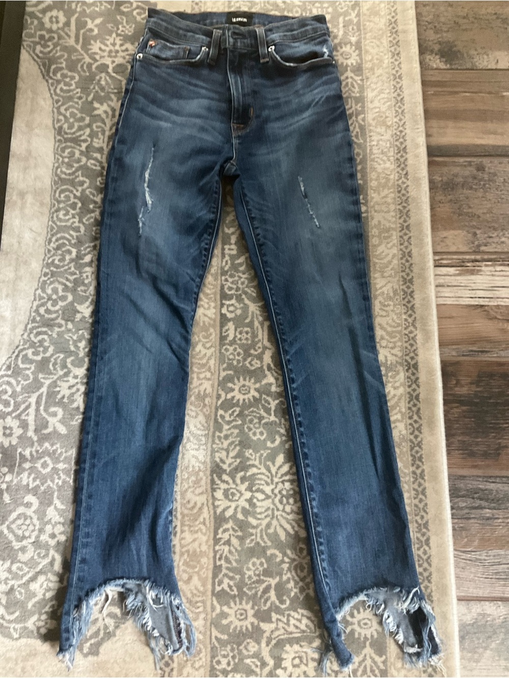 Hudson Jeans Women's Skinny Distressed Indigo Denim with Frayed Hem 25 HighWaist